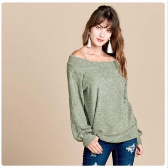 B29💚Soft💚Cozy Off-shoulder celery Green Party sweater - Picture 4 of 7